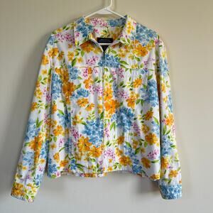 Jones New York Jacket Womens XL Floral Lightweight Cotton Cottage Boho Spring